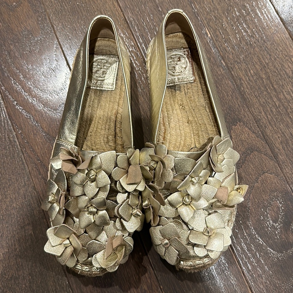 Tory Burch gold espadrilles